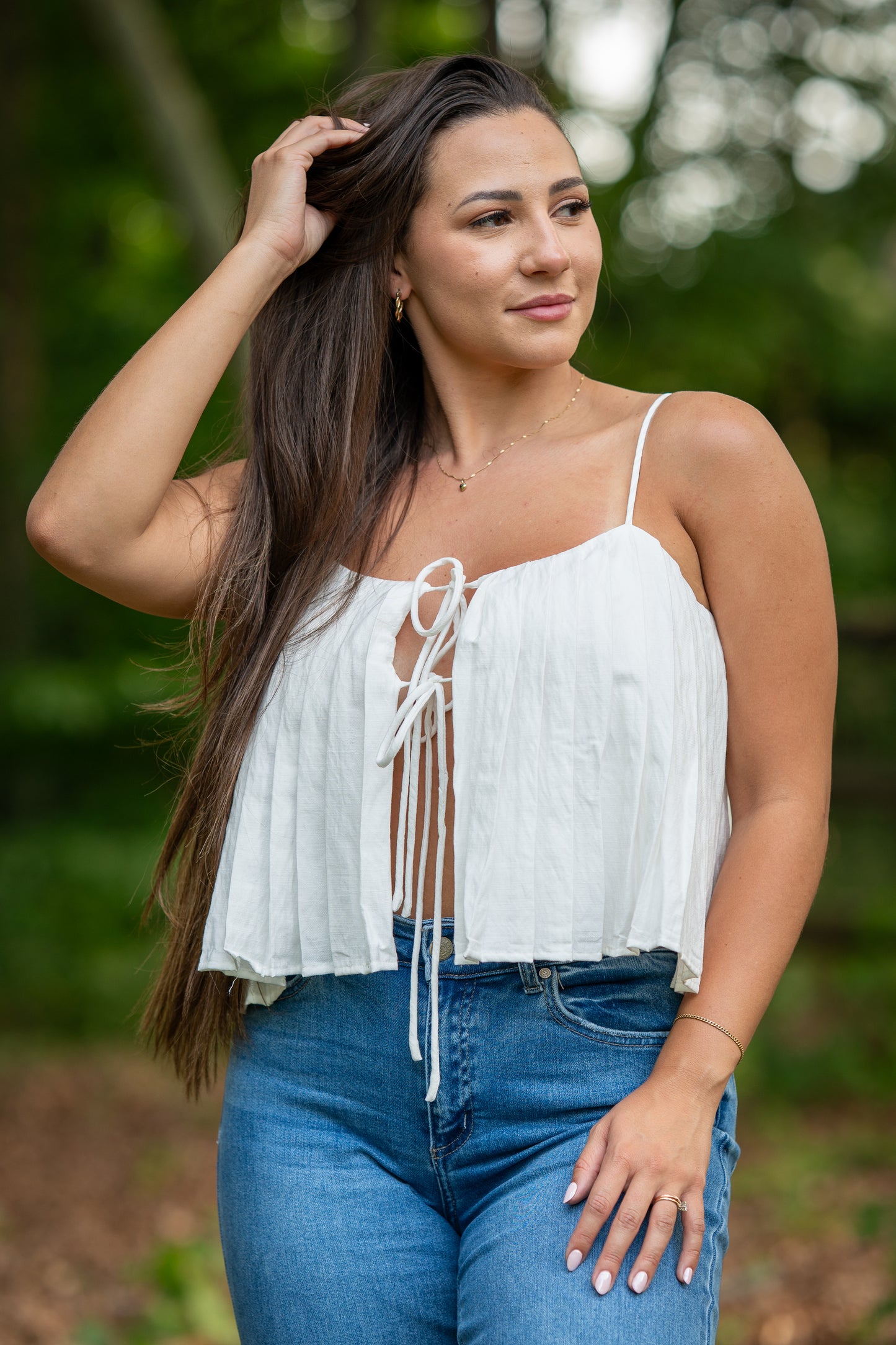 Spaghetti Strap Pleated Detailed Top