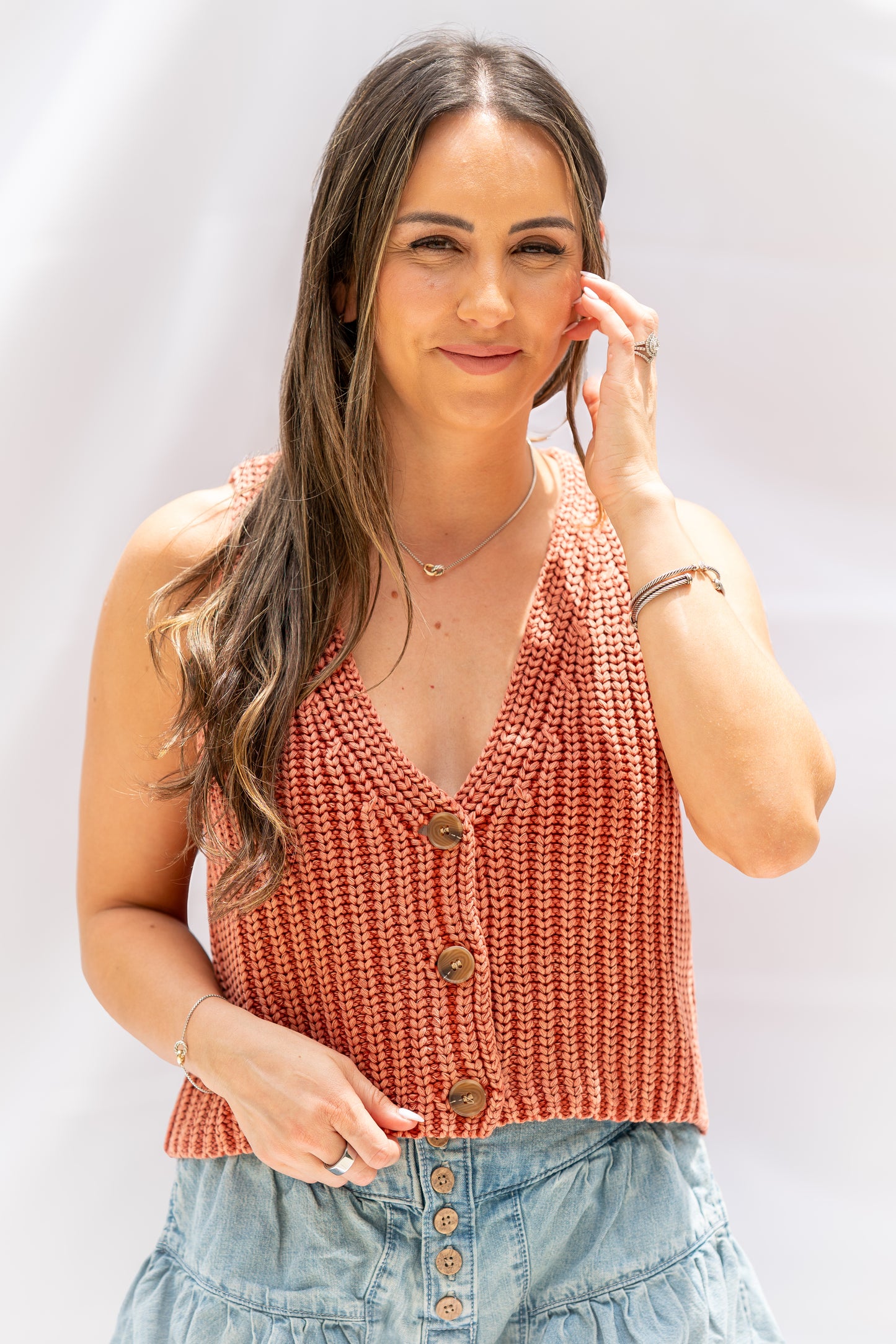 Button Down Sleeveless Sweater Top