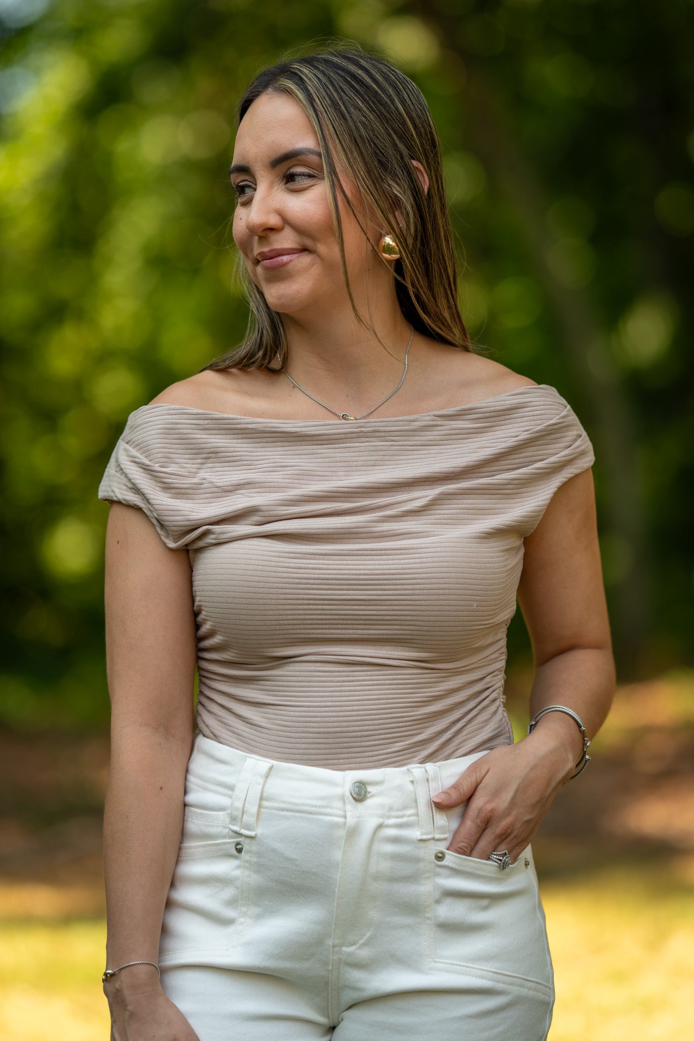 Off Shoulder Rib Knit Top