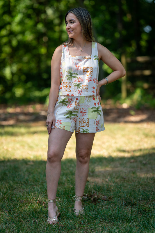 Printed Cropped Top and Short Set