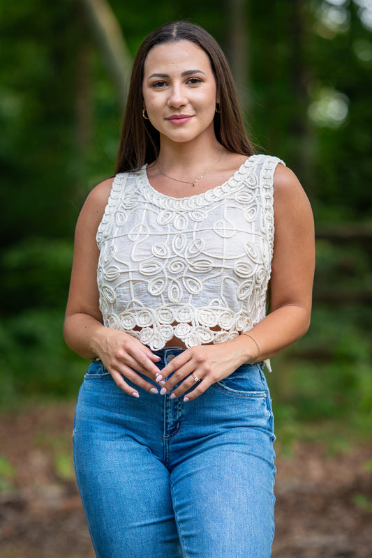 Floral Crochet Embroidered Crop Top