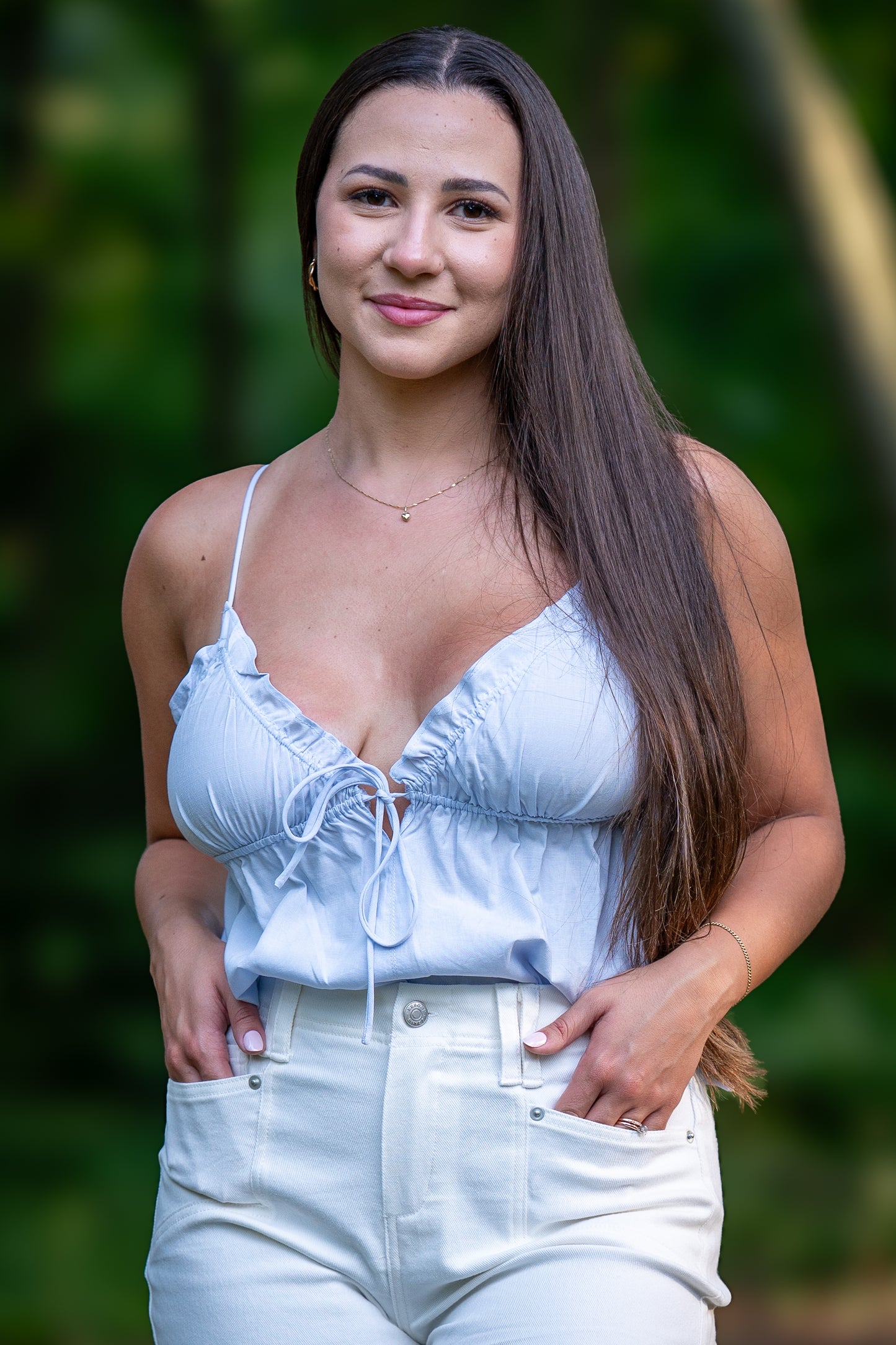 Elastic Ruffle V-Neck Tied Cami Top