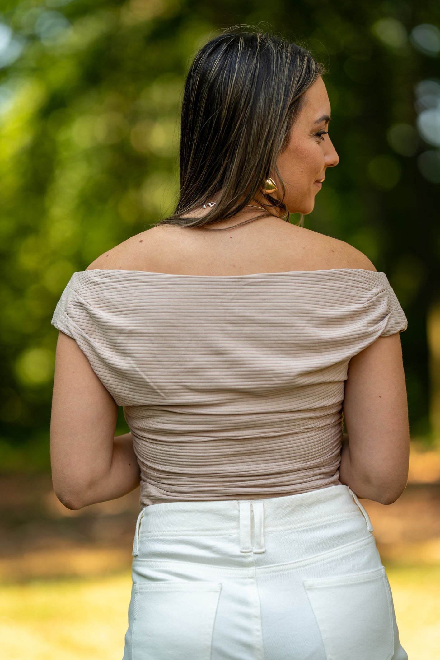 Off Shoulder Rib Knit Top