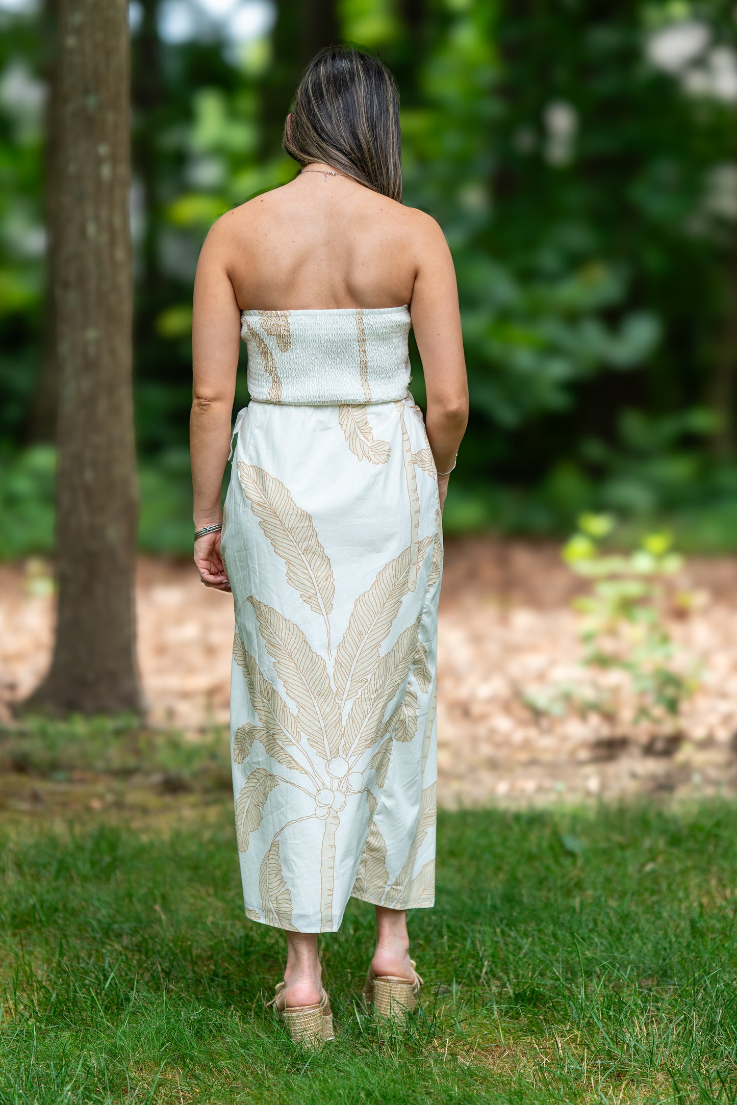 Palm Tree Print Tube Midi Dress