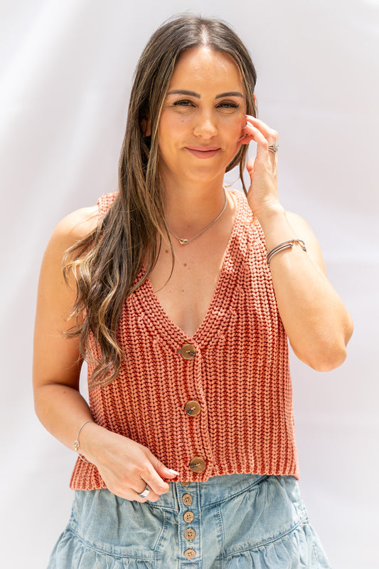 Button Down Sleeveless Sweater Top