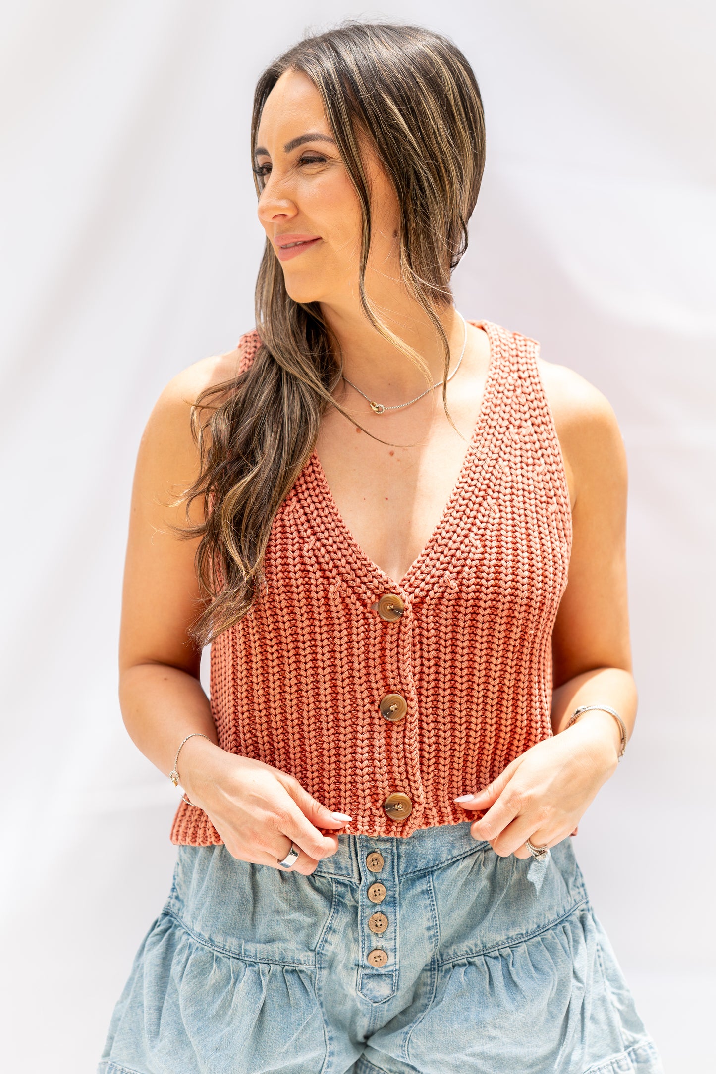 Button Down Sleeveless Sweater Top